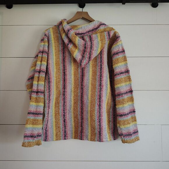 Earthbound Baja Hoodie Drug Rug Striped Pullover Women's Medium Boho Hippie - Picture 4 of 7